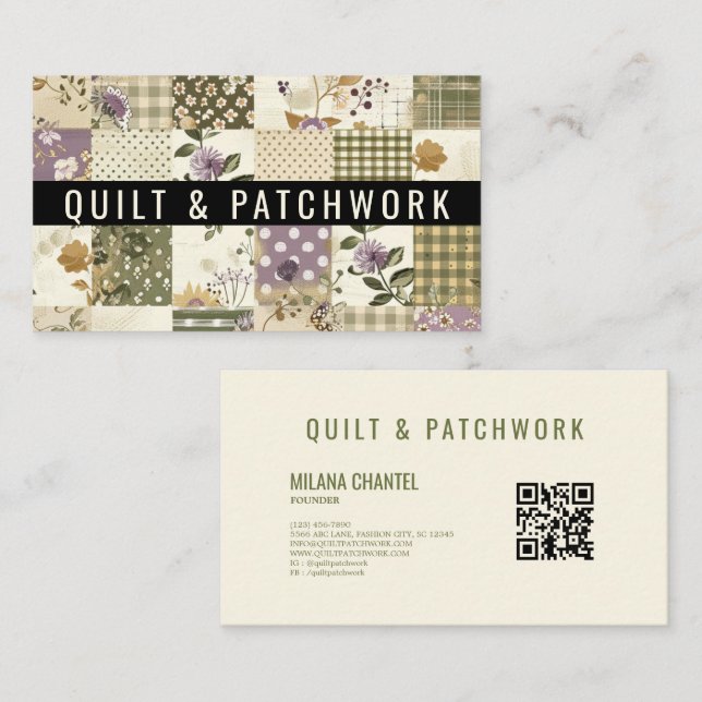 Grüne Flieder-Quilt-Patchwork-Handmade-Kleidung Visitenkarte (Vorne/Hinten)