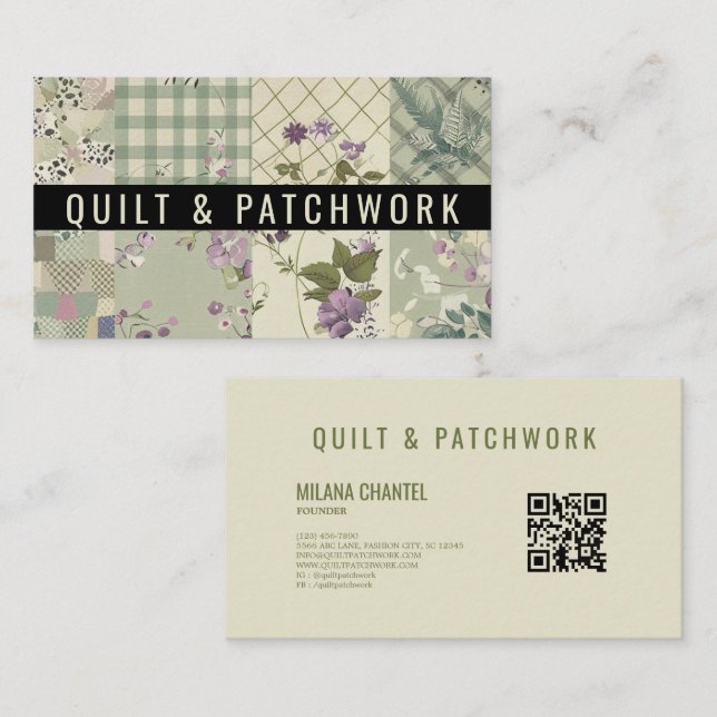 Grüne Flieder-Quilt-Patchwork-Handmade-Kleidung Visitenkarte (Vorne/Hinten)