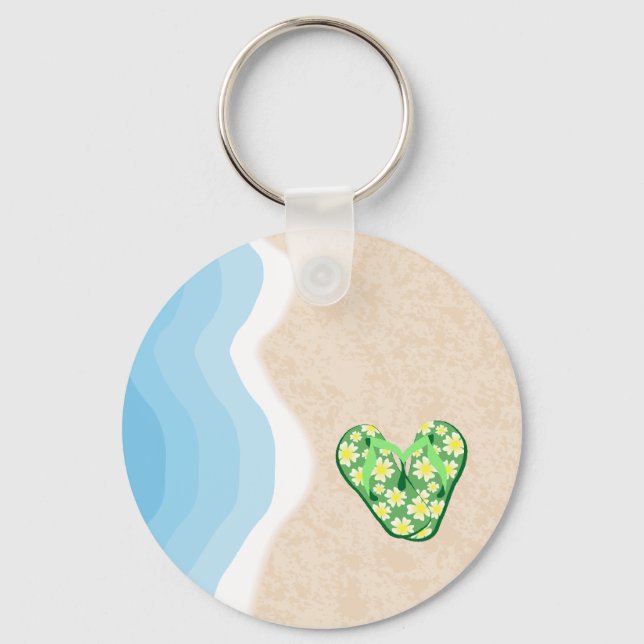 Grüne Flip Flops auf dem Beach Schlüsselanhänger (Vorderseite)