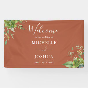 Grüne Flora Terracotta Wedding Willkommen Banner