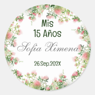 Grüne Floral Quinceañera Einladung Runder Aufkleber