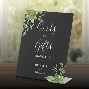 Grüne Floral Schwarz-Weiß-Karten und Geschenke Sockelschild
