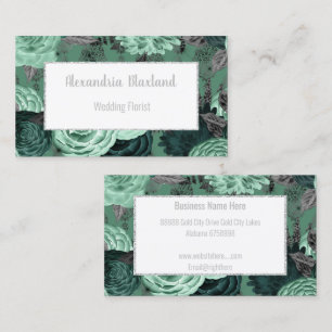 GRÜNE FLORAL SILVER GLITZER GESCHÄFTSKARTE VISITENKARTE