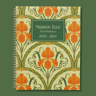 Grüne Florale Art Nouveau Weibliche Geschäftsausst Planer