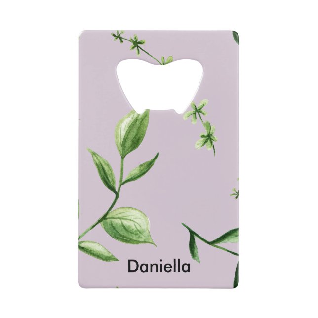 Grüne Florale auf Lila Geldbeutel Flaschenöffner (Vorderseite)