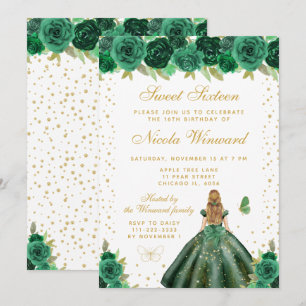 Grüne Florale Blondhaar-Prinzessin Sweet Sixteen Einladung