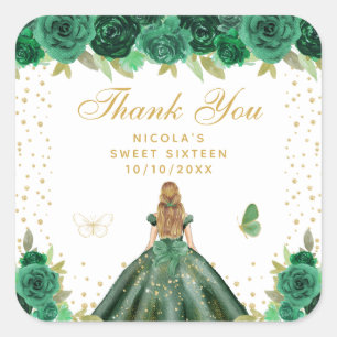 Grüne Florale Blondhaar-Prinzessin Sweet Sixteen Quadratischer Aufkleber