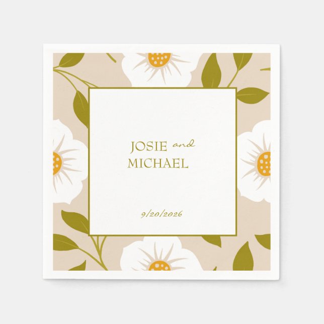Grüne florale Boho-Hochzeitspapier-Serviette Serviette (Vorderseite)
