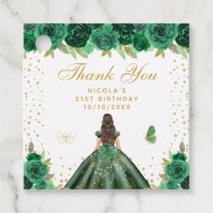 Grüne Florale Braunhaar Haar Prinzessin Geburtstag Geschenkanhänger