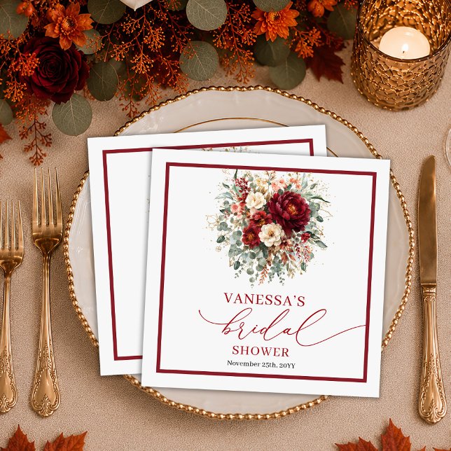 Grüne Florale Burgunder Gold Herbst Boho Braut-   Serviette (Greenery Floral Burgundy Gold fall boho bridal shower napkins)