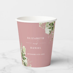 Grüne Florale Elegante Staubige Rosenhochzeit Pappbecher