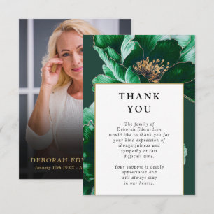Grüne Florale Feier Des Lebens Beerdigungsfoto Dankeskarte