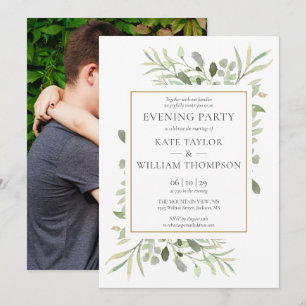 Grüne Florale Foto-Hochzeitsabendparty Einladung