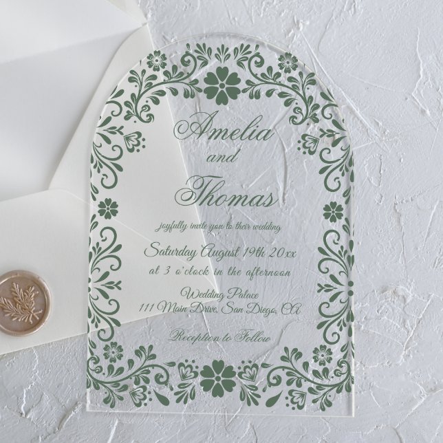 Grüne florale Hochzeit  Acryleinladungen (Von Creator hochgeladen)