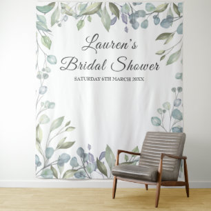 Grüne Florale Hochzeitsdusche Foto Booth Rückwand Wandteppich