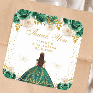 Grüne Florale Prinzessin Quinceañera Quadratischer Aufkleber