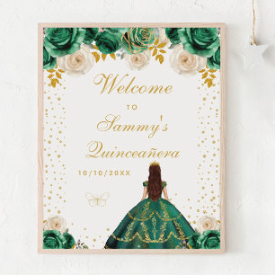 Grüne Florale Prinzessin Quinceañera Willkommen Poster