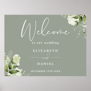Grüne Florale Salbei Grüne Hochzeit Willkommenssch Poster