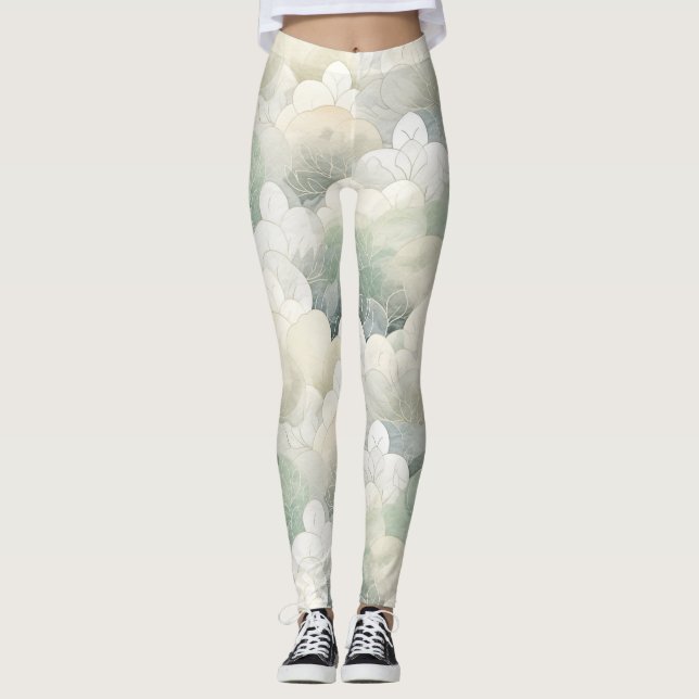 Grüne florale Serenität Leggings (Vorderseite)