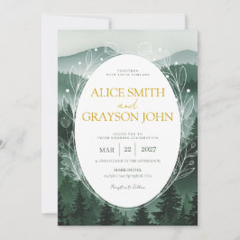 Grüne Florale Wald-Klassische Aquarell-Hochzeit  Einladung