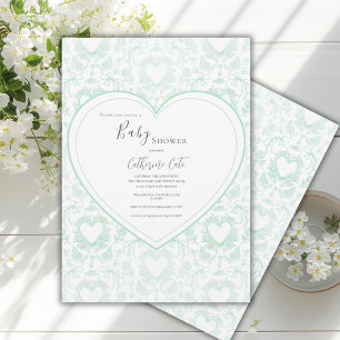 Grüne florale wunderliche Herz Baby Shower  Einladung