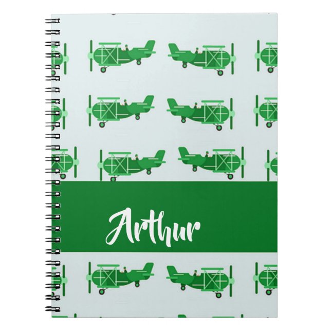 Grüne Flugzeuge in blau Notizblock (Vorderseite)