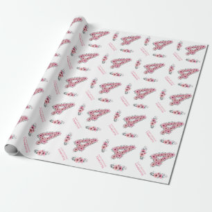 Grüne Foliage Girl Pink Blume Geschenkpapier