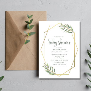 Grüne Foliage und Bohemische Babydusche aus Gold Einladung