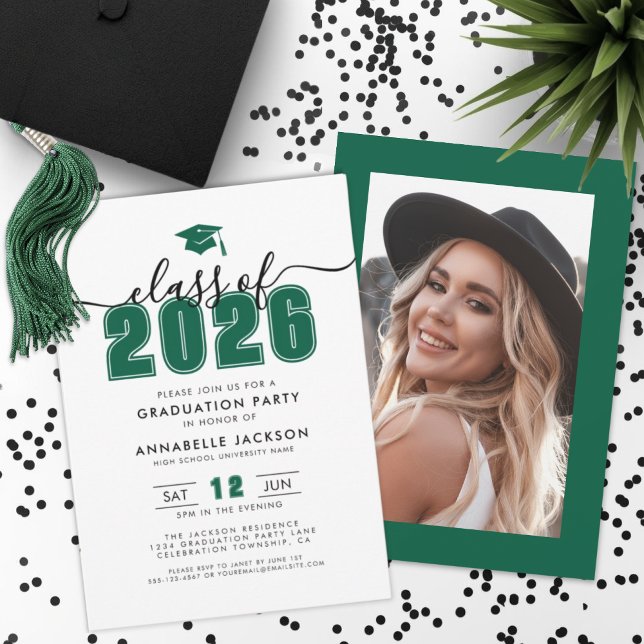 Grüne Foto-Abschlussfeier Einladung (Green Photo Graduation Party Invitation)