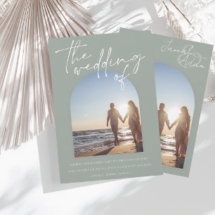 Grüne Foto Hochzeit der Moderne Einladung