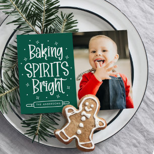 Grüne Foto-Karte 'Baking Spirits Bright' Feiertagskarte
