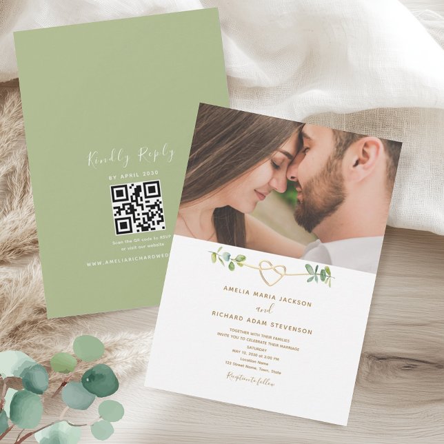 Grüne Foto-QR-Code-Hochzeit Einladung (Von Creator hochgeladen)