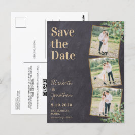 Grüne Foto QR Code Hochzeit speichern das Datum Postkarte