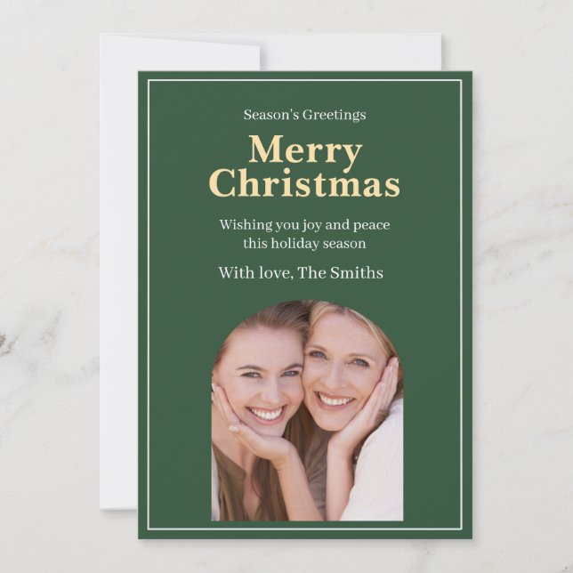 Grüne Foto-Weihnachtskarte Feiertagskarte (Vorderseite)