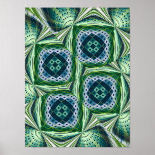 Grüne fraktale Kunst geometrisches Diamantmuster Poster