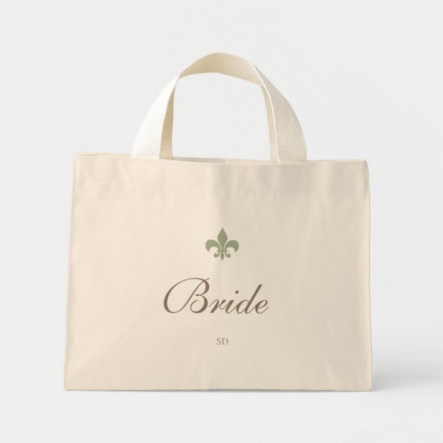 Grüne Französische Lilie Bride Initial Monogram Mini Stoffbeutel (Vorne)