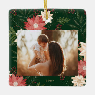 grüne frohe weihnachten foto botanischer rahmen keramikornament