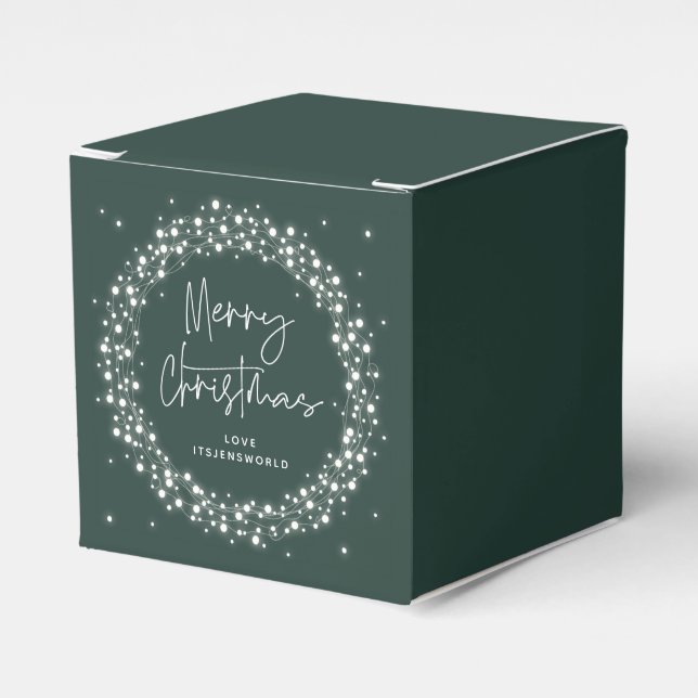 Grüne frohe Weihnachten funkelnde Lichter Geschenkschachtel (Vorderseite)