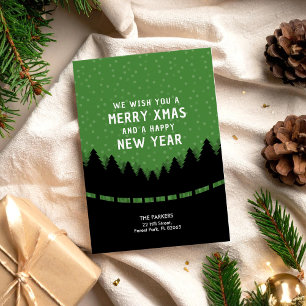 Grüne frohe Weihnachten mit retro Wald und Schnee Karte