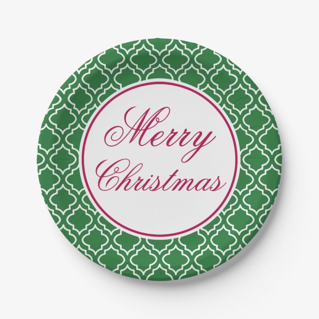 Grüne Frohe Weihnachten Papier Teller (Vorderseite)