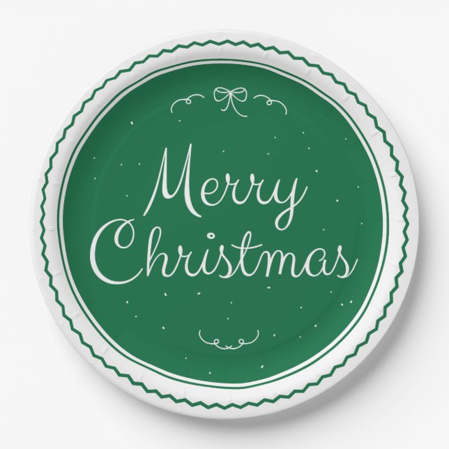 Grüne frohe Weihnachts-Briefmarke Papier Teller (Vorderseite)