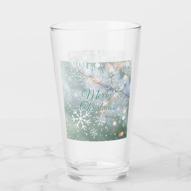 Grüne frohe Weihnachtsschneeflocken Glas (Vorderseite)