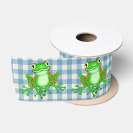 Grüne Frösche auf Gingham Satinband