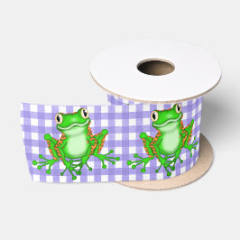 Grüne Frösche auf Lila Gingham Satinband