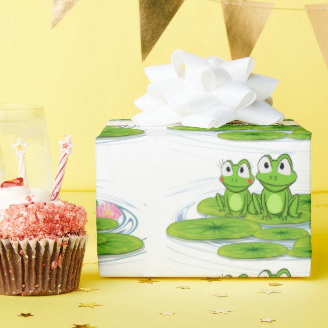 grüne Frösche auf Lilienpolster Geschenkpapier (Geburtstagsparty)