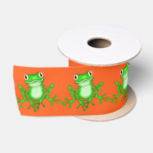 Grüne Frösche auf Orange Satinband