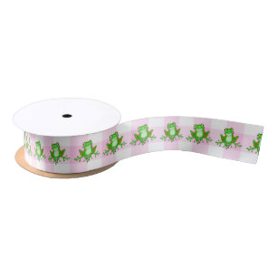 Grüne Frösche auf Pink Gingham Satinband