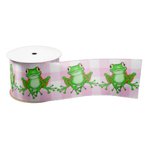 Grüne Frösche auf Pink Gingham Satinband