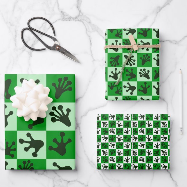 Grüne Froschfüße Whimsical-Tierfährten Geschenkpapier Set (Vorderseite)