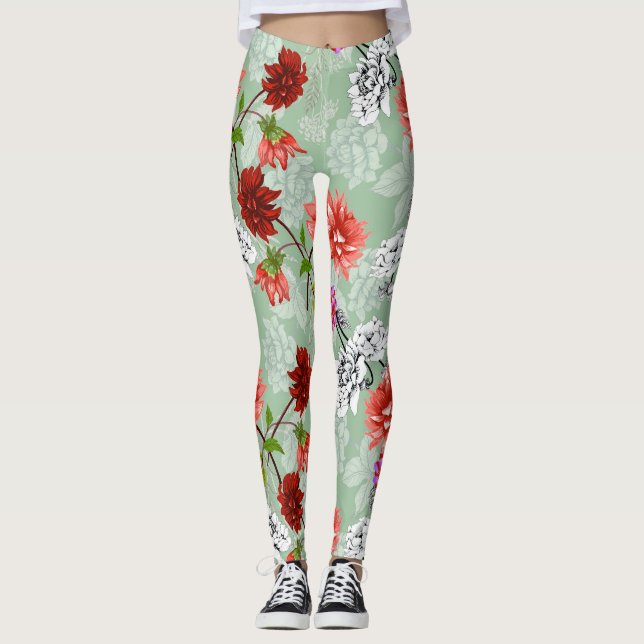 Grüne Frühlingsblüte: Handgezeichnet Leggings (Vorderseite)